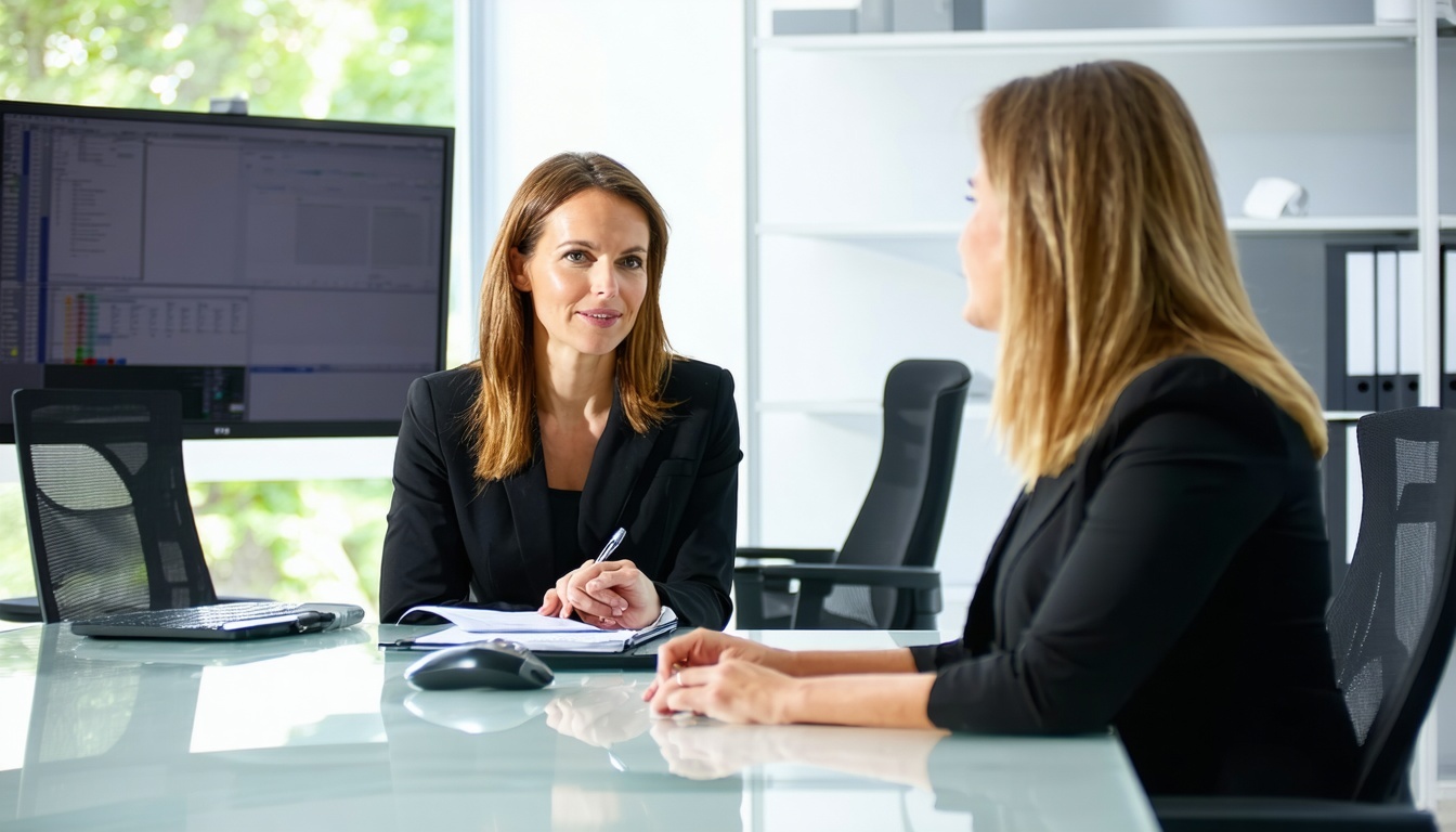 An office with customer and an insurance agent