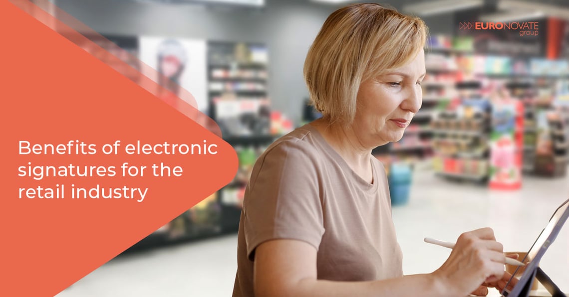 Woman using electronic signature in retail;