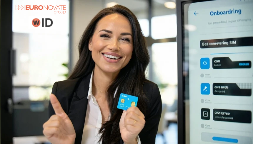 A business woman happy to complete a digital onboarding process to get a SIM card-1